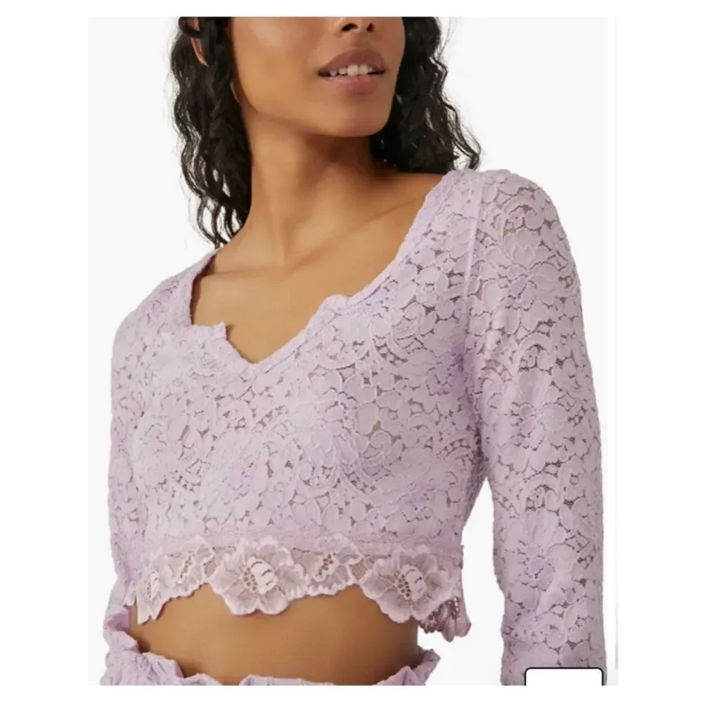 NWOT Free People Intimately Cloud Ride Lace Lounge Crop Top Brushed Lilac Sz M